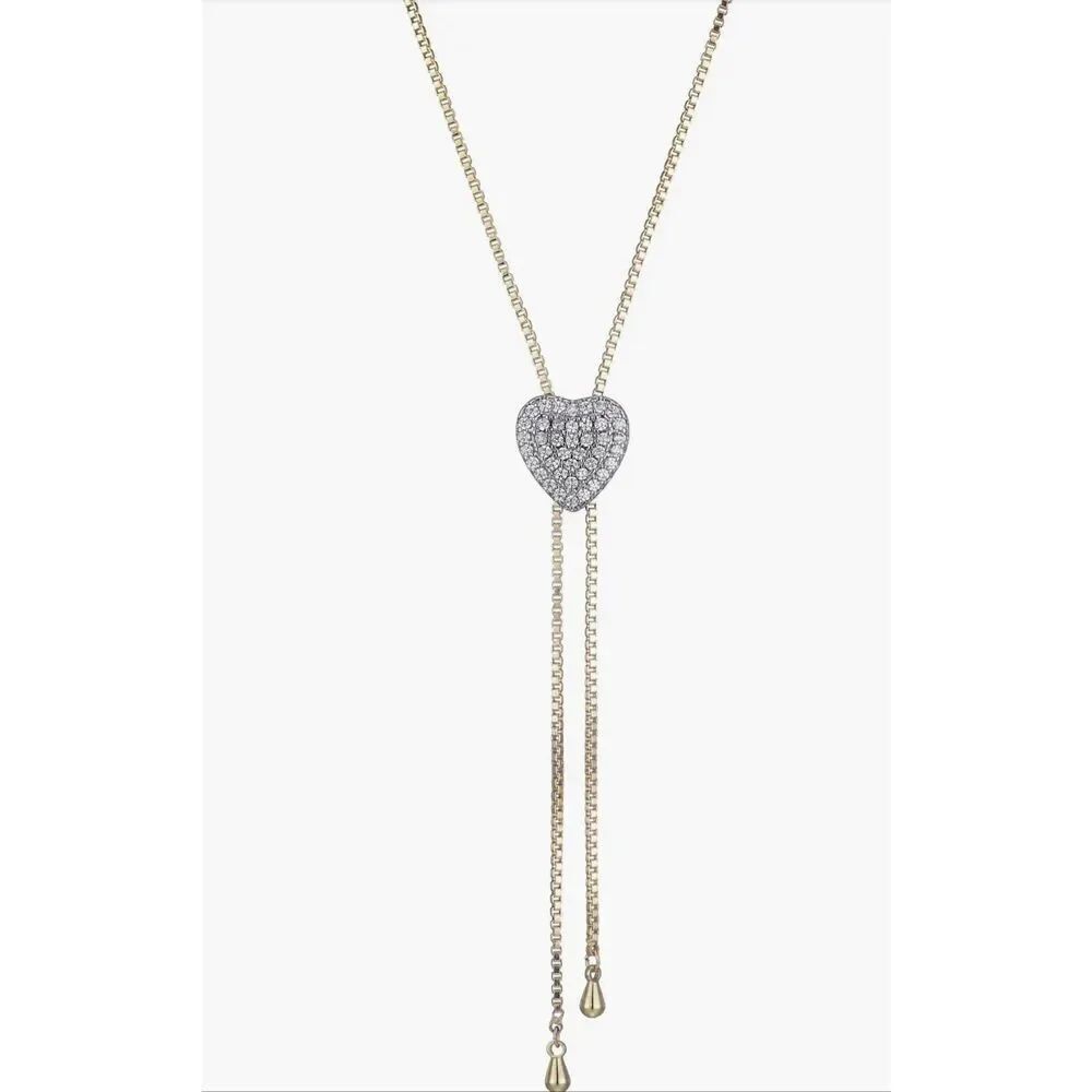 Adornia Cubic Zirconia Heart Bolo Necklace - 14k-gold plate/cubic zirconia